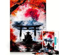 Samurai Under Red Moon Jigsaw Puzzles for Adults 1000 Pieces Clear Logic Toy Quiet Hobby Perfect Cut Stylish Gift (38x26cm)