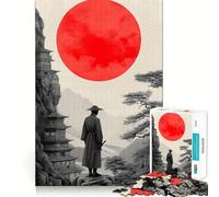 Samurai Under Red Moon Landscape Japanese 1000 Piece Jigsaw Puzzles for Teenagers Jigsaw Think Game Calm Mind Quality Edge (38x52cm)