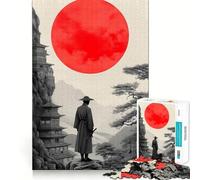 Samurai Under Red Moon Landscape Japanese 1000 Pieces Jigsaw Puzzles for Adults Memory Boost Home Pastime Image Assembly Wall Art Decor (38x26cm)