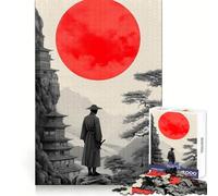 Samurai Under Red Moon Landscape Japanese 1000 Pieces Jigsaw Puzzles for Adults Memory Boost Home Pastime Image Assembly Wall Art Decor (38x26cm)