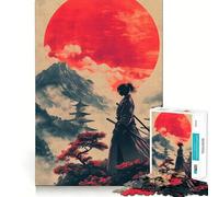 Samurai Under Red Moon Teenager Jigsaw Puzzles 1000 Pieces Mind Puzzle Casual Relax Image Assembly Heartfelt Gift (38x26cm)