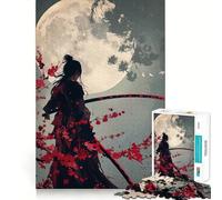 Samurai Under The Moon with Katana 1000 Piece Jigsaw Puzzles for Adults Mind Skill Toy Casual Relax Design Assembly Art Collection Piece (38x52cm)