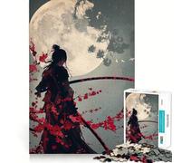 Samurai Under The Moon with Katana Jigsaw Puzzle 1000 Piece for Teenagers Brain Workout Toy Serene Time Art Assembly Seasonal Gift (50x75cm)