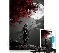 Samurai Under The Moonlit Tree Jigsaw Puzzles 1000 Piece for Adults Think Smart Toy Together Fun Accurate Cut Art Display (38x26cm)