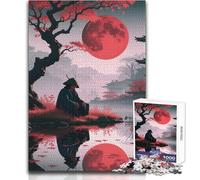 Samurai Under The Red Moon for Adults 1000 Piece Puzzle Educational Fun Learning Activity Game Perfect Thoughtful Gift for Any Occasion Size 38x52cm