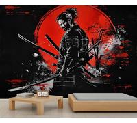 Samurai Wall Mural Boy Mural for Bedroom Red Moon Samurai Wallpaper Playroom Wall Decoration Traditional Japanese Murals for Kids Room Nursery 200 x 140 cm