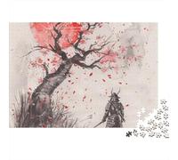 Samurai Warrior 1000-Piece Premium Cardboard Japanese Ink Painting Style Jigsaw Bundle, Educational Challenge, Stress Relief, Gift for Senior Enthusiasts 52x38cm/1000pcs