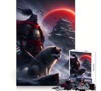 Samurai Warrior And Castle Under Red Moon Jigsaw Puzzles 1000 Pieces for Adults Brain Skill Stress Release Exact Edge Wall Art Decor (38x52cm)