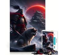 Samurai Warrior And Castle Under Red Moon Jigsaw Puzzles for Adults1000 Pieces Clear Logic Toy Leisure Time Perfect Cut Creative Gift (50x75cm)