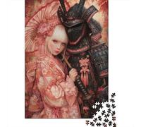 Samurai Warrior And Geisha Art Print Jigsaw Puzzles Puzzles for Adults Kids. 1000 Pieces Impossible Challenge Toy Educational Game Home Decoration for Educational Games Gifts 70x50cm/1000pcs
