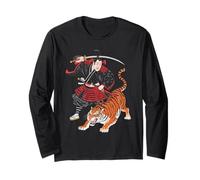 Samurai Warrior Battling Tiger Ukiyo-e Print Long Sleeve T-Shirt