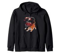 Samurai Warrior Battling Tiger Ukiyo-e Print Zip Hoodie