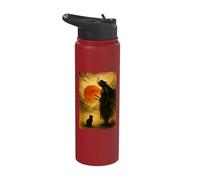 Samurai Warrior & Fighter | Black Cat, Vintage Japanese Art Stainless Steel Insulated Water Bottle