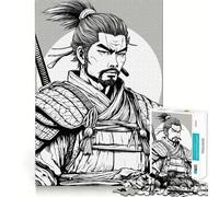 Samurai Warrior Illustration in Black And White Jigsaw Puzzle 1000 Piece for Adults Smart Reason Toy Home Pastime Smooth Edge Art Collectible (38x26cm)