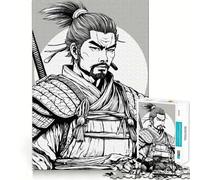 Samurai Warrior Illustration in Black And White Jigsaw Puzzles 1000 Piece for Adults Think Smart Toy Together Fun Accurate Cut Art Display (38x52cm)