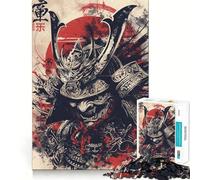 Samurai Warrior Illustration with Red Sun for Adults 1000 Piece Jigsaw Puzzle Mind Exercise Toy Family Joy Precision Cut Lovely Gift (50x75cm)