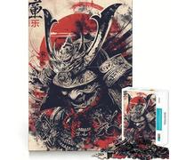 Samurai Warrior Illustration with Red Sun Jigsaw Puzzles for Teenagers 1000 Piece Wise Think Toy Gentle Leisure Tight Cut Santa Wish List (38x26cm)