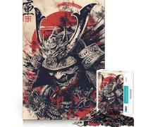 Samurai Warrior Illustration with Red Sun Teenager Jigsaw Puzzles 1000 Pieces Mind Puzzle Casual Relax Image Assembly Heartfelt Gift (38x52cm)
