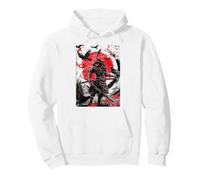 Samurai Warrior Japanese Sumi-e Ink Art Raven Red Moon Illus Pullover Hoodie