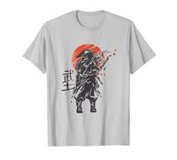 Samurai Warrior Japanese T-Shirt, Men, Silver Grey, Small
