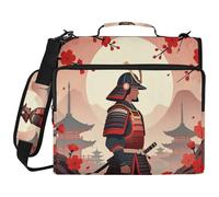 Samurai Warrior Katana Mount Fuji Cherry 3 Ringing Zipper Binder with Strap Multi-Pocket Document Organizer Bag for Office School