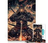 Samurai Warrior Neon Japan 1000 Piece Jigsaw Puzzles for Adults Jigsaw Memory Gain Stress Release Design Assembly Xmas Gift (38x26cm)