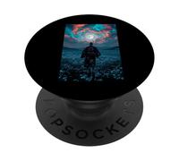 Samurai Warrior Overlooking Tranquil Moonlit Field Twilight PopSockets Adhesive PopGrip