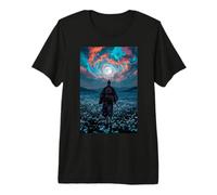 Samurai Warrior Overlooking Tranquil Moonlit Field Twilight Premium T-Shirt