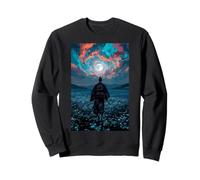 Samurai Warrior Overlooking Tranquil Moonlit Field Twilight Sweatshirt