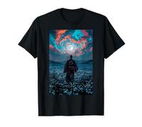 Samurai Warrior Overlooking Tranquil Moonlit Field Twilight T-Shirt