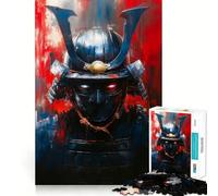 Samurai Warrior Portrait with Red Accents Jigsaw Puzzle 1000 Piece for Adults Smart Reason Toy Home Pastime Smooth Edge Art Collectible (38x26cm)