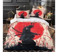 Samurai Warrior Quilt Cover 3D Design Printed Hotel Quality 3-Piece Bedding Set Zipper urban Street Comforter Cover Premium Breathable for Teens Adults Kids Women Girls Boys Youth King（220x240cm）