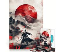 Samurai Warrior Red Moon 1000 Piece Jigsaw Puzzles for Teenagers Jigsaw Logic Train Toy Stress Relief Smooth Cut Memorable Gift (38x52cm)