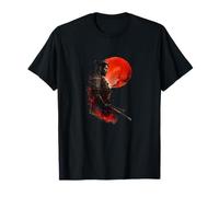 Samurai Warrior Red Moon Japanese Ink Art Style T-Shirt