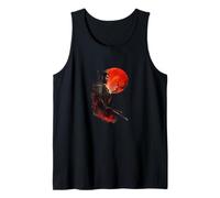 Samurai Warrior Red Moon Japanese Ink Art Style Tank Top