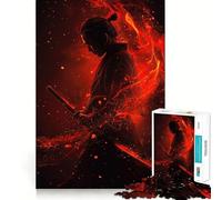 Samurai Warrior Red Smoke 1000 Pieces Jigsaw Puzzles for Teenagers Improve Memory Mental Relax Sharp Edge Creative Gift (50x75cm)