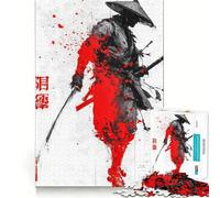 Samurai Warrior Red Splatter 1000 Pieces Jigsaws Adults Puzzles Gifts Strong Logic Toy Soothing Play Clear Edge Heartfelt Gift (50x75cm)