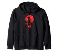 Samurai Warrior Ronin Retro Moon Anime Japanese Art Zip Hoodie