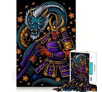 Samurai Warrior with Dragon Illustration 1000 Piece Jigsaw Puzzle for Teenagers Logic Toy Group Play Precision Cut Thoughtful Gift (38x26cm)