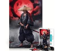 Samurai Warrior with Katana And Red Moon 1000 Piece Jigsaw Puzzles for Teenagers Strong Logic Toy Calm Escape Clear Edge Birthday Gift (38x52cm)