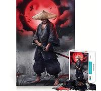 Samurai Warrior with Katana And Red Moon 1000 Pieces Jigsaw Puzzles for Teenagers Solid Logic Toy Peaceful Fun Precision Cut Amazing Present (50x75cm)