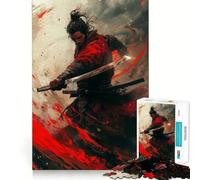 Samurai Warrior with Katana in Action Jigsaw Puzzles for Teenagers 1000 Pieces Wise Think Toy Leisure Fun Clear Cut Wall Art Decor (50x75cm)