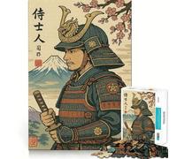 Samurai Warrior with Mount Fuji Jigsaw Puzzle 1000 Piece for Teenagers Logic Train Toy Light Relax Smooth Cut Wall Art Decor (50x75cm)