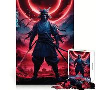 Samurai Warrior with Red Moon 1000 Pieces Jigsaws Adults Puzzles Gifts Strong Logic Toy Soothing Play Clear Edge Heartfelt Gift (38x26cm)