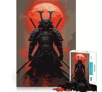 Samurai Warrior with Red Moon Painting Art 1000 Piece Jigsaw Puzzles for Teenagers Memory Boost Home Leisure Image Assembly Lovely Gift (50x75cm)
