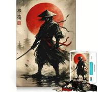 Samurai Warrior with Red Sun Backdrop 1000 Piece Jigsaw Puzzles for Adults Jigsaw Memory Gain Stress Release Design Assembly Xmas Gift (38x26cm)