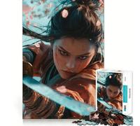 Samurai Warrior Woman Jigsaw Puzzle 1000 Piece for Adults Smart Reason Toy Home Pastime Smooth Edge Art Collectible (38x52cm)
