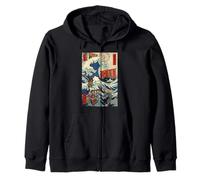 Samurai Warriors Great Wave Japanese Ukiyo-e Katana Bushido Zip Hoodie