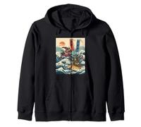 Samurai Warriors in Battle Ukiyo-e Style Japanese Wave Zip Hoodie