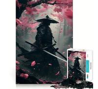 Samurai Warriors In Sakura Jigsaw Puzzles 1000 Piece for Teenagers Mental Logic Toy Calm Escape Fine Edge Art Collectible (38x26cm)